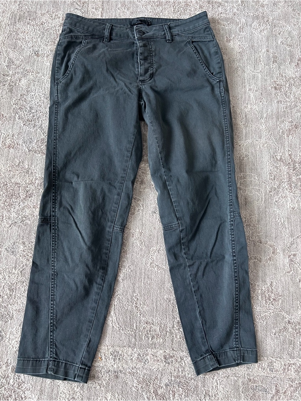 PraNa Women's Sz 6 Dark Gray Button Fly Chino Ankle Length Pants Stretch Organic